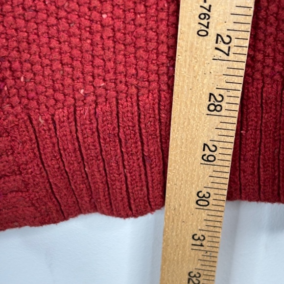 LL BEAN Long Cardigan L Shawl Collar Open Waffle Knit Pumpkin Rust Academia Twee - Picture 8 of 11